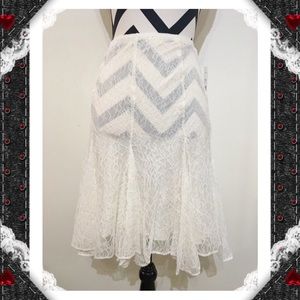 Ralph Lauren Ivory Lace Overlay Flare Skirt